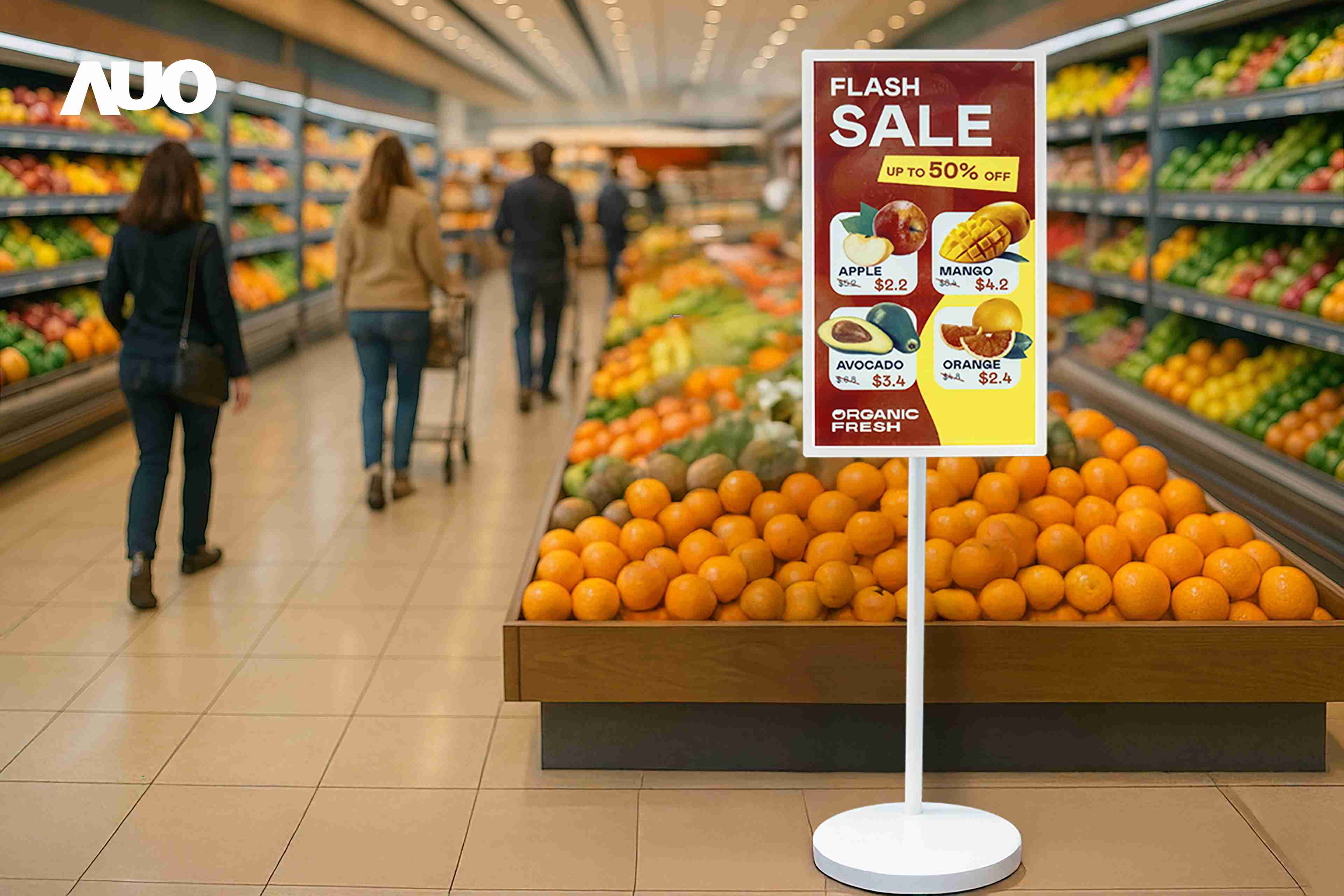 达擎首亮相低功耗、、、、全彩的〝aecoPost电子纸解决方案〞，，，，仅在更新画面时需要微量的电力驱动，，，，无需布建电线的便捷设计，，，使其可灵活应用、、、随意置放，，并可透过云端或行动装置app，，，轻松管理及排程广告内容，，，，晋升店头营销利器。。